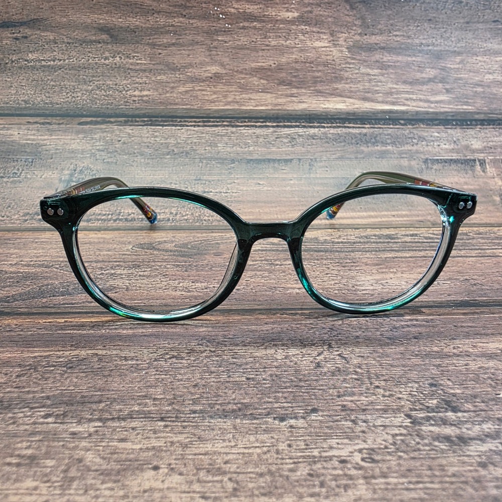 Modern Teagan Teal Crystal Eyeglass Frames 49-18-140 Multi Color Striped Temples
